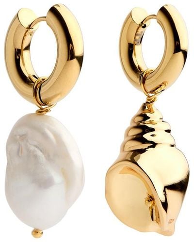 Timeless Pearly Pearl And Shell 24Kt-Plated Hoop Earrings - Metallic