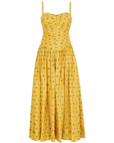 Tory Burch Floral-embroidered Cotton Dress - Yellow