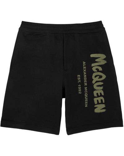 Alexander McQueen Graffiti Logo-Print Cotton Shorts - Black
