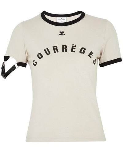 Courreges Buckle-Embellished Logo Cotton T-Shirt - Natural