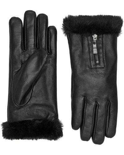 Dents Yasmin Faux Fur-trimmed Leather Gloves - Black