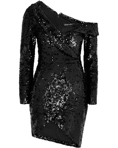 Lavish Alice Black Asymmetric Sequin Mini Dress