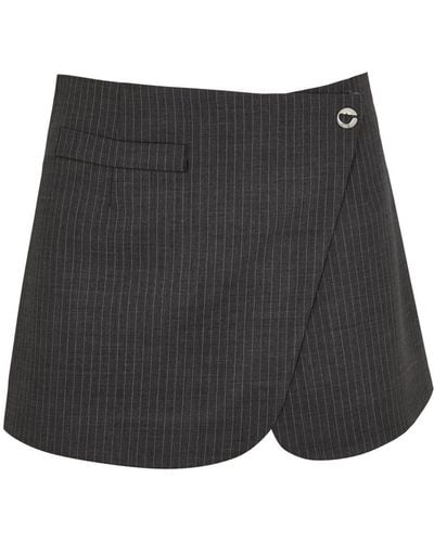 Coperni Pinstriped Stretch-Wool Mini Wrap Skirt - Black