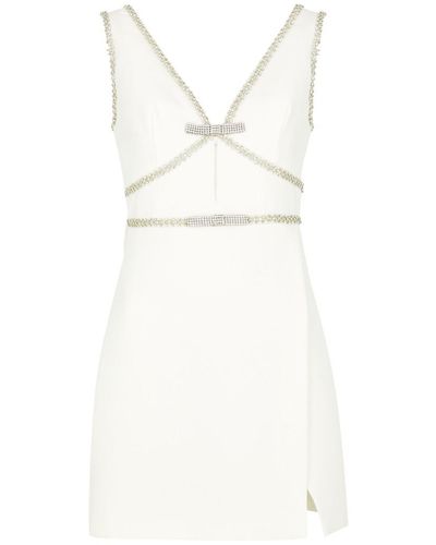 Self-Portrait Bow Crystal-Embellished Mini Dress - White
