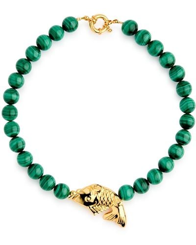 Timeless Pearly Fish Beaded Malachite Necklace - Green