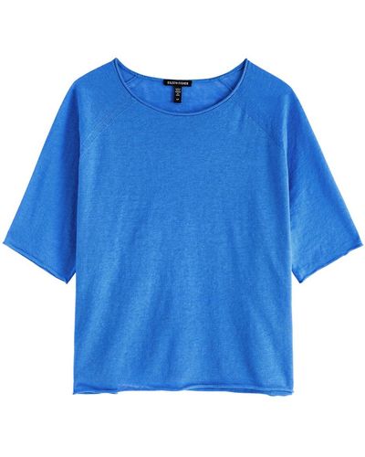 Eileen Fisher Linen-Blend T-Shirt - Blue