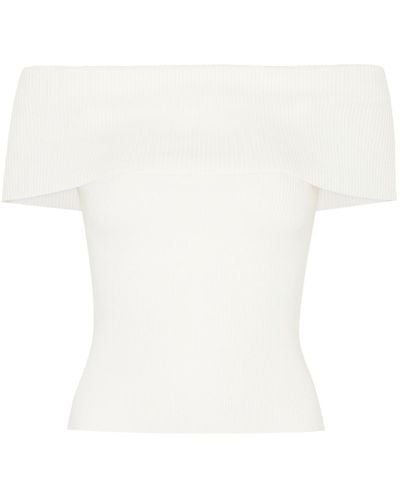 Alice + Olivia Dolan Off-The-Shoulder Ribbed-Knit Top - White