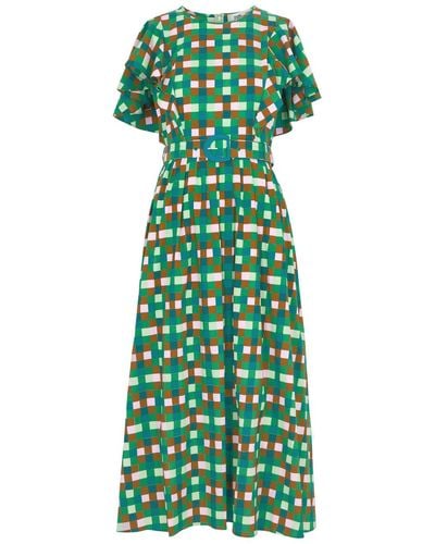 Diane von Furstenberg Damon Checked Cotton-Blend Midi Dress - Green