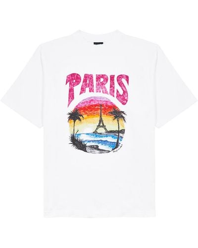 Balenciaga Paris Tropical Printed Cotton T-Shirt - White