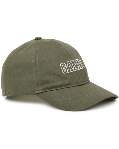 Ganni Logo-Embroidered Cotton Cap - Green