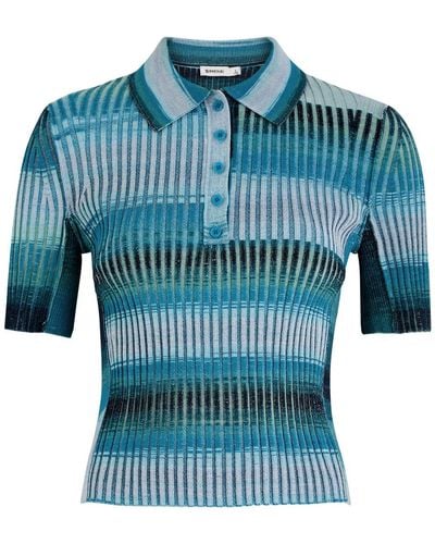 Jonathan Simkhai Devina Striped Knitted Polo Top - Blue