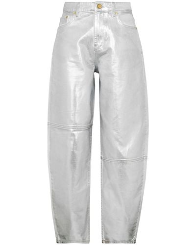Ganni Stary Foil-print Barrel-leg Jeans - Grey