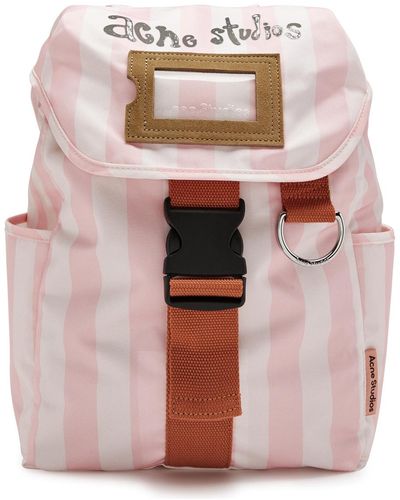 Acne Studios Logo Striped Canvas Backpack - White