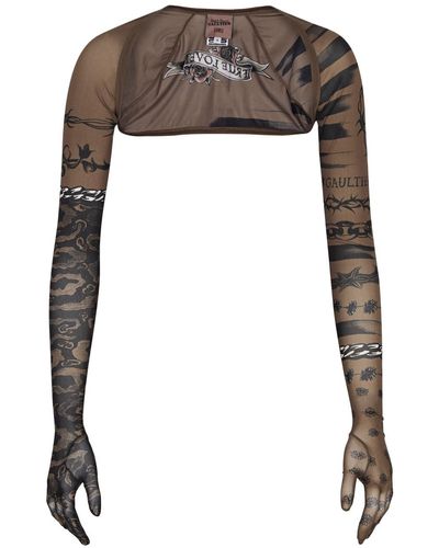 Jean Paul Gaultier X Knwls Printed Stretch-jersey Gloved Shawl - Brown