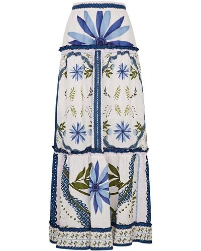 Lug Von Siga Elena Floral-print Linen Maxi Skirt - Blue