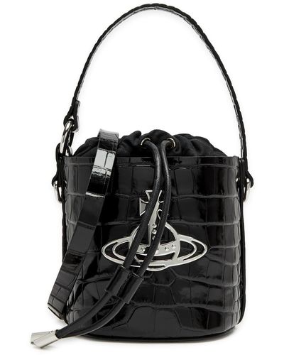 Vivienne Westwood Daisy Crocodile-effect Leather Bucket Bag - Black