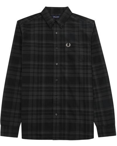 Fred Perry Checked Logo-embroidered Cotton Shirt - Black