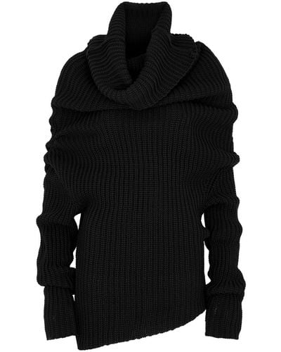 A.W.A.K.E. MODE A. W.a. K.e Mode Draped Ribbed Wool-blend Sweater - Black