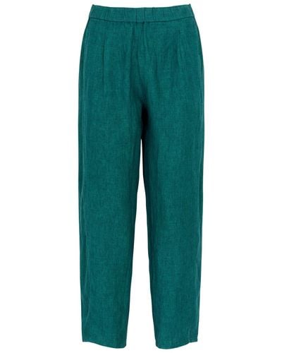 Eileen Fisher Tapered-Leg Linen Trousers - Green