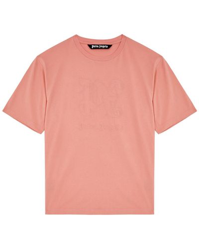 Palm Angels Logo-embroidered Cotton T-shirt - Pink