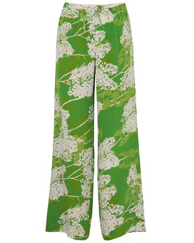 BERNADETTE Louis Floral-Print Silk Crepe De Chine Trousers - Green