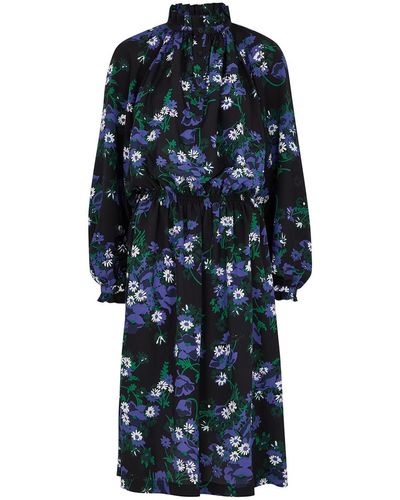 Plan C Floral-Print Silk Crepe De Chine Dress - Blue
