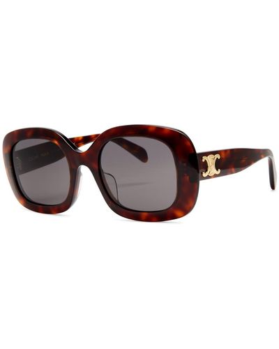 Celine Oversized Oval-frame Sunglasses Designer Plaque At Temples, 100% Uv Protection - Brown