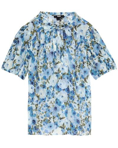 PAIGE Dandelion Floral-Print Silk Blouse - Blue
