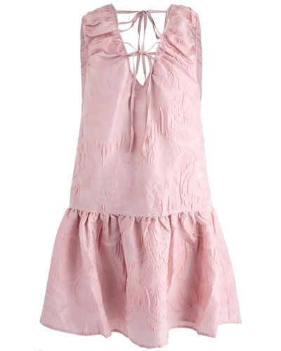 Ganni Floral-Jacquard Cloqué Mini Dress - Pink