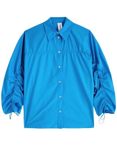 Foemina Emma Ruched Cotton-Poplin Shirt - Blue