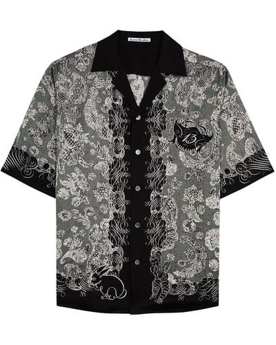 Acne Studios Sowen Printed Satin Shirt - Black