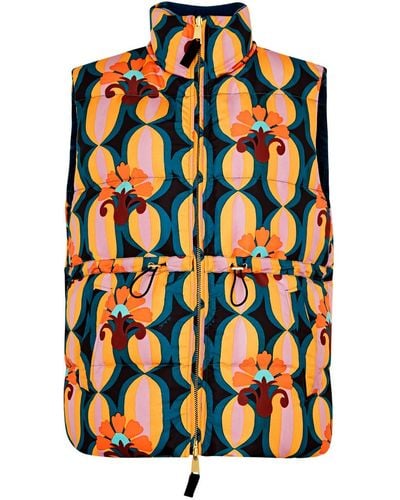 La DoubleJ Printed Reversible Quilted Shell Gilet - Orange
