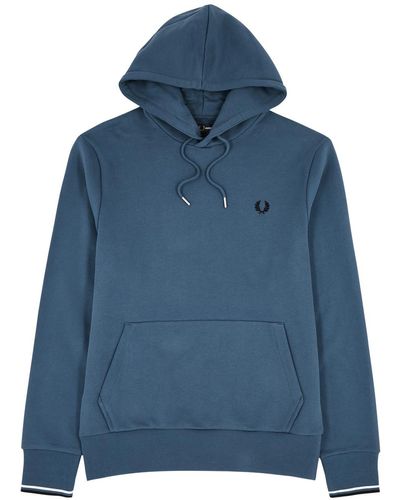 Fred Perry Logo-embroidered Hooded Cotton Sweatshirt - Blue