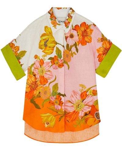 ALÉMAIS Silas Floral-print Linen Shirt - Orange