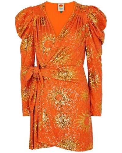 FARM Rio Sunny Mood Sequin Mini Dress - Orange