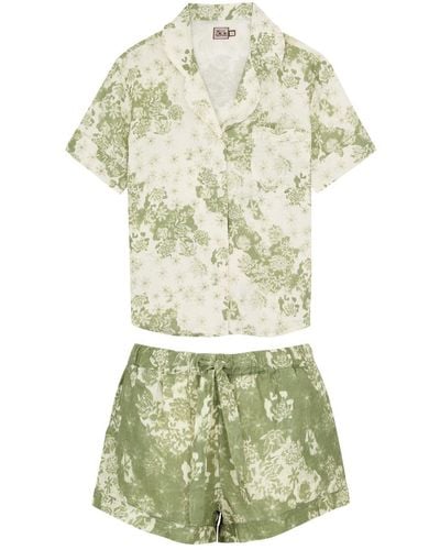 Desmond & Dempsey Flowers Of Time Linen Pyjama Set - Green