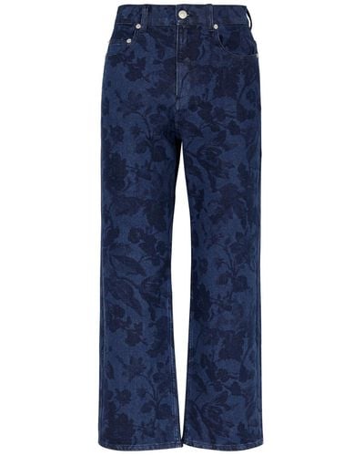 Erdem Floral-print Cropped Straight-leg Jeans - Blue