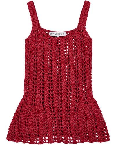 JW Anderson Open-Knit Crochet Mini Dress - Red