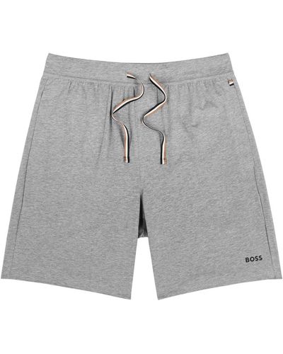 BOSS Unique Logo-Print Jersey Shorts - Grey