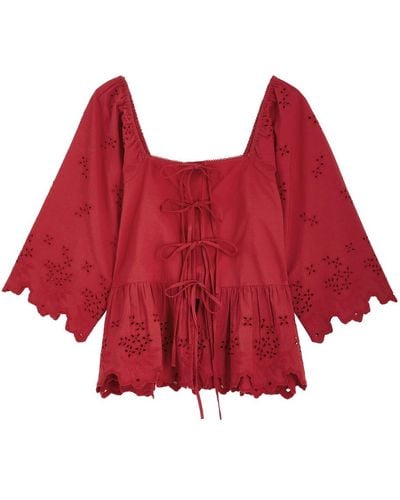 Damson Madder Lana Broderie Anglaise Cotton Blouse - Red