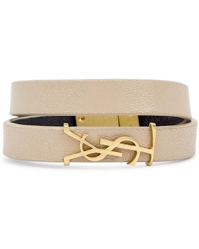 Saint Laurent Opyum Logo Leather Wrap Bracelet - Natural