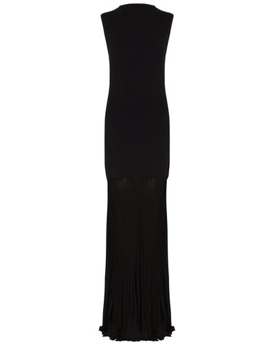 Totême Totême Paneled Knitted Plissé Maxi Dress - Black