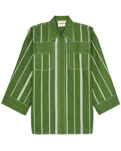 LOVEBIRDS Striped Cotton-Poplin Shirt - Green