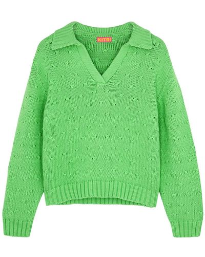 Kitri Dalia Bright Green Textured-knit Jumper