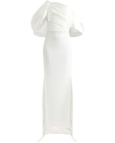 Solace London Raye Draped Satin And Crepe Gown - White