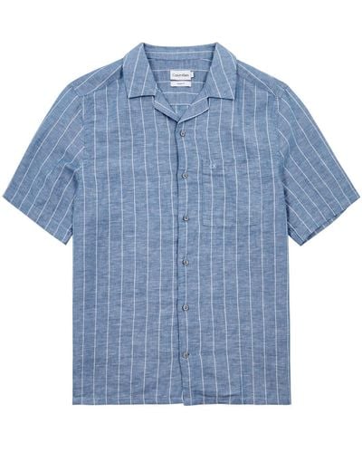 Calvin Klein Striped Linen-Blend Shirt - Blue