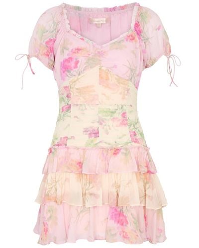 LoveShackFancy Jupe Floral-Print Chiffon Mini Dress - Pink