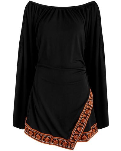 Rabanne Off-The-Shoulder Embroidered Mini Dress - Black