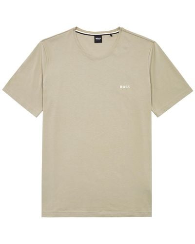 BOSS Logo-Embroidered Stretch-Cotton T-Shirt - Natural