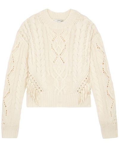 Vince Fringed Cable-knit Wool-blend Sweater - White